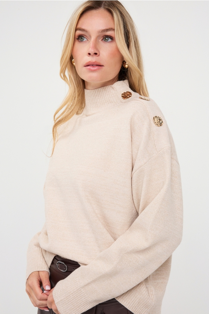 EsQualo beige dames trui | Model zijaanzicht