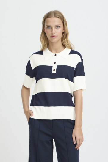 Ichi IHLULS POLO SS 20125818 900006934 WIDE TOTAL EC WHITE STRIP