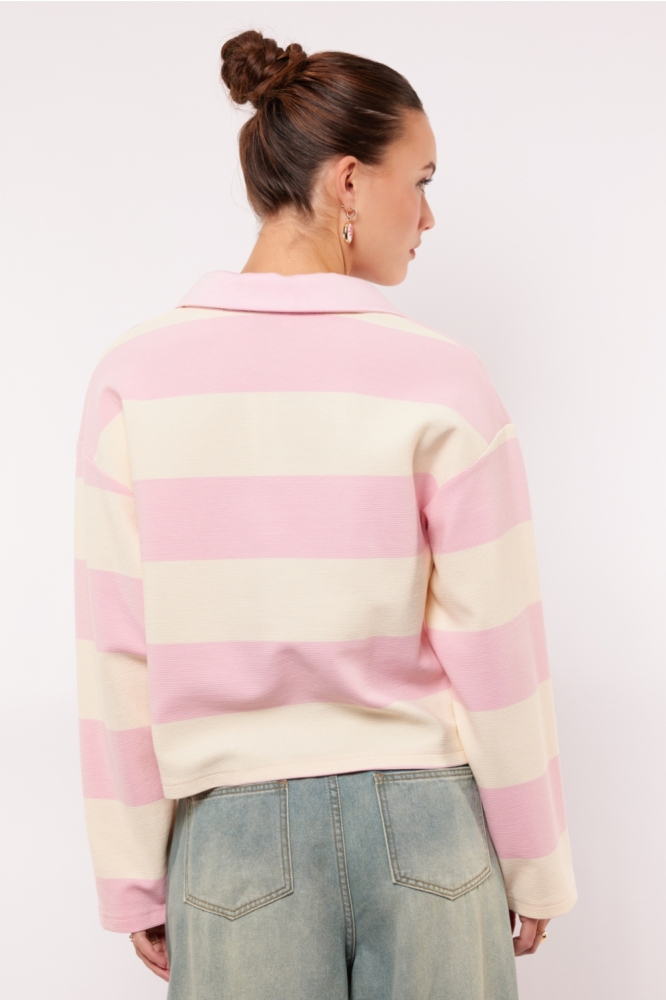 Fluresk roze dames sweater | Model achteraanzicht