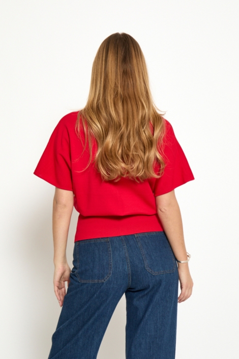 Peppercorn rode dames trui | Model achteraanzicht