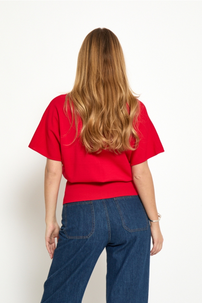 Peppercorn rode dames trui | Model achteraanzicht