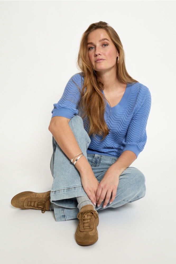 Peppercorn blauwe dames trui | Model