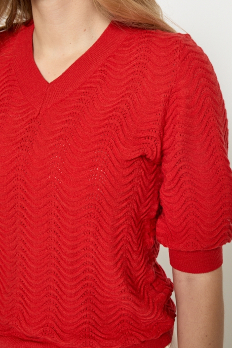 Peppercorn rode dames trui | Close up