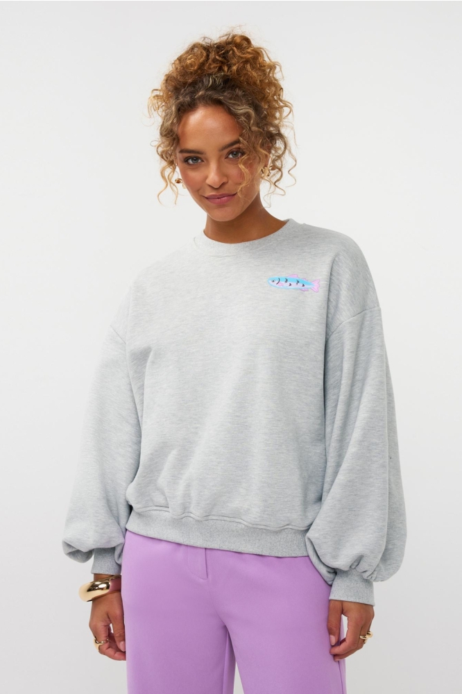 Ydence grijze dames sweater | Model vooraanzicht