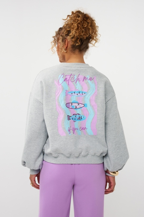 Ydence grijze dames sweater | Model achteraanzicht