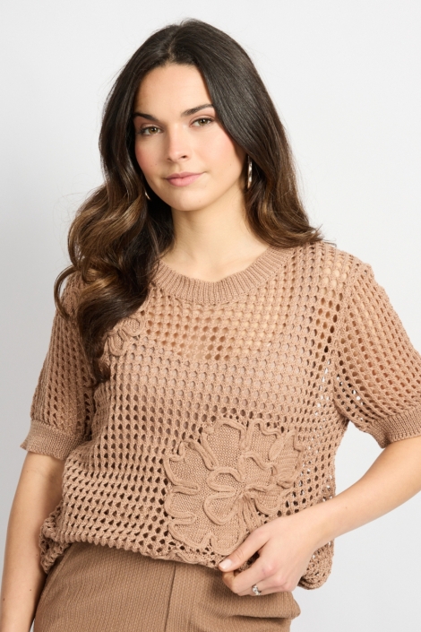 C&S The Label taupe dames trui | Model vooraanzicht