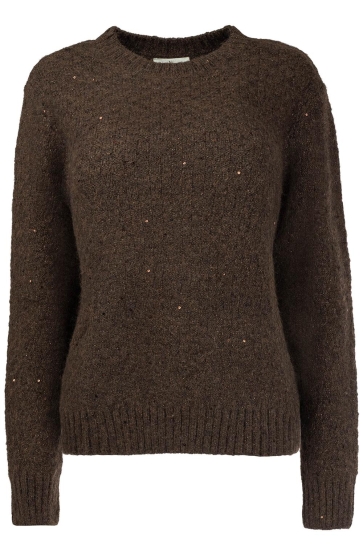NED Trui SEASONABLE GLACIER LS RMJ SEQUIN KNIT 26W U350 01 Ganache Brown