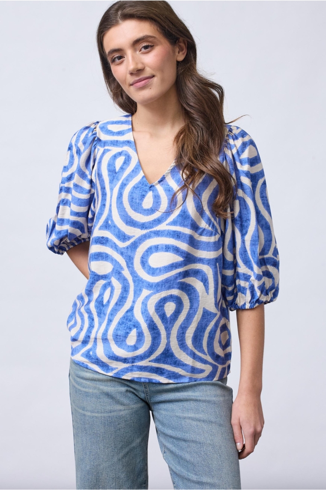 SisterS point blauwe dames blouse | Model vooraanzicht