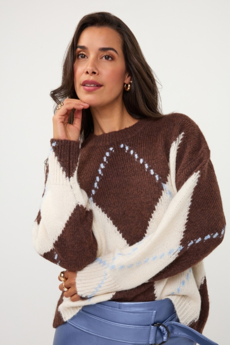 EsQualo bruine dames trui | Model vooraanzicht