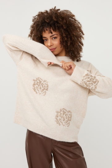 EsQualo sweater sequin flowers Beige
