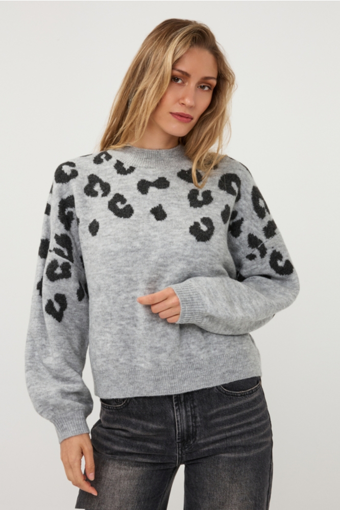 EsQualo grijze dames trui | Model vooraanzicht