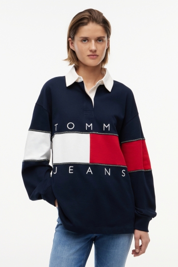 Tommy Jeans Trui TJW OVS FLAG RUGBY DW0DW22827 C1G DARK NIGHT NAVY