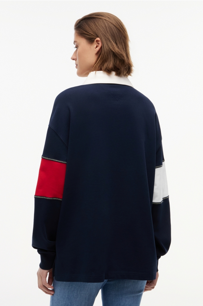 Tommy Jeans blauwe dames trui | Model achteraanzicht