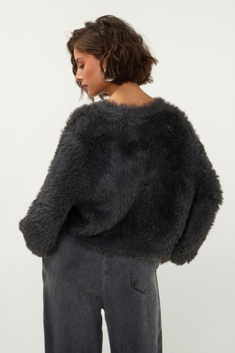 Studio Amaya grijze dames trui | Model achteraanzicht