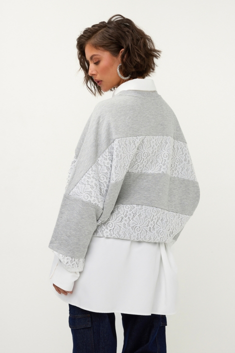 Studio Amaya grijze dames sweater | Model achteraanzicht
