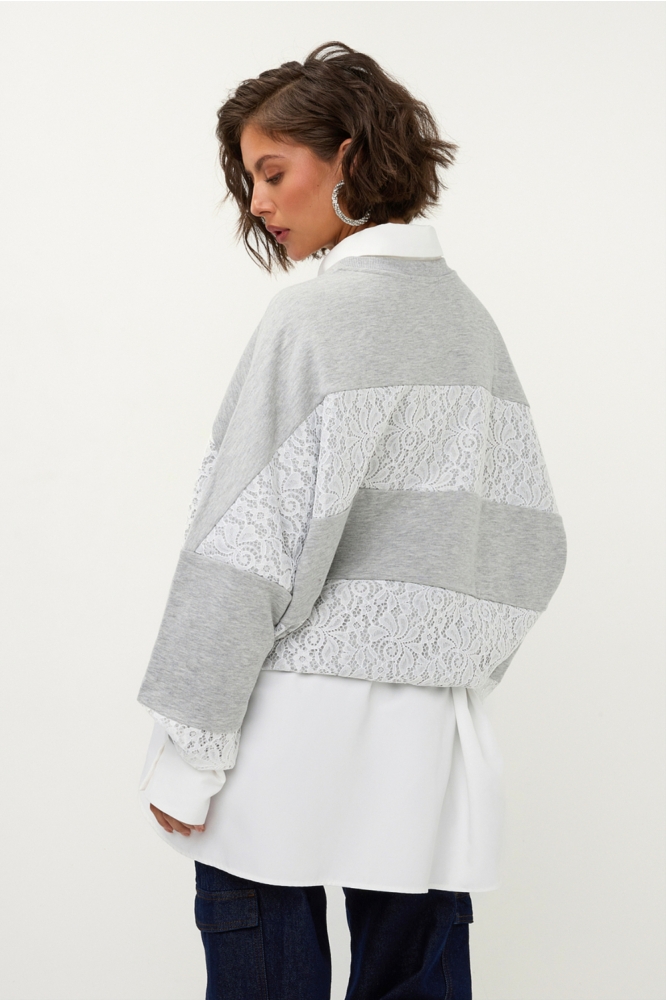 Studio Amaya grijze dames sweater | Model achteraanzicht