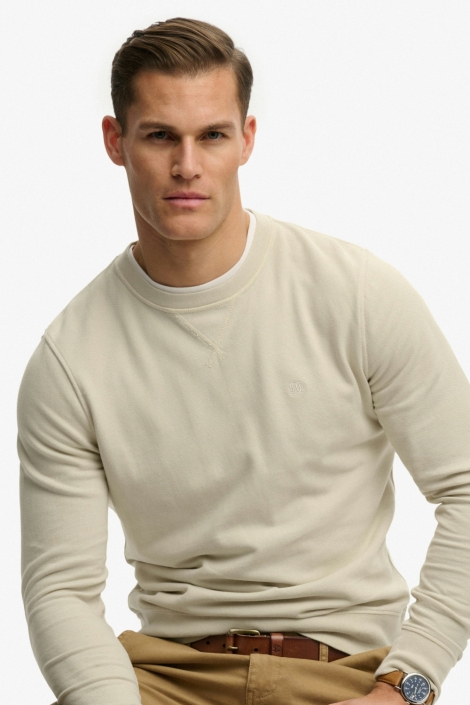 Superdry beige heren sweater | Model vooraanzicht