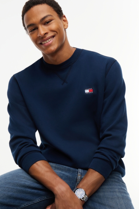 Tommy Jeans blauwe heren sweater | Model vooraanzicht