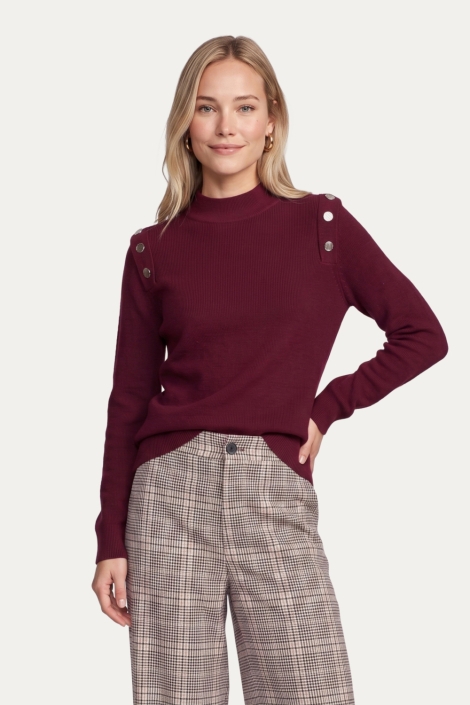 C&S The Label bordeaux dames trui | Model vooraanzicht