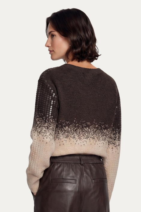 C&S The Label bruine dames trui | Model achteraanzicht