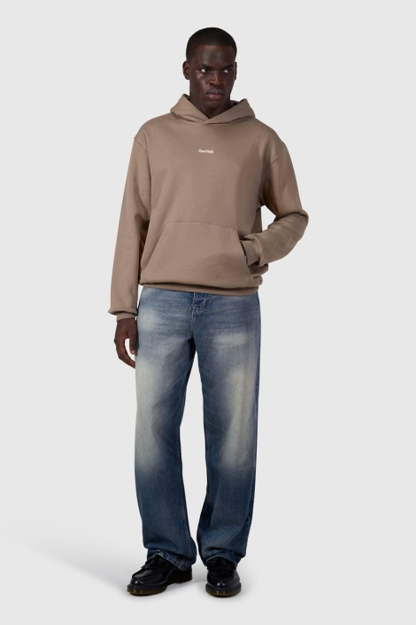 Pure Path taupe heren sweater | Model vooraanzicht