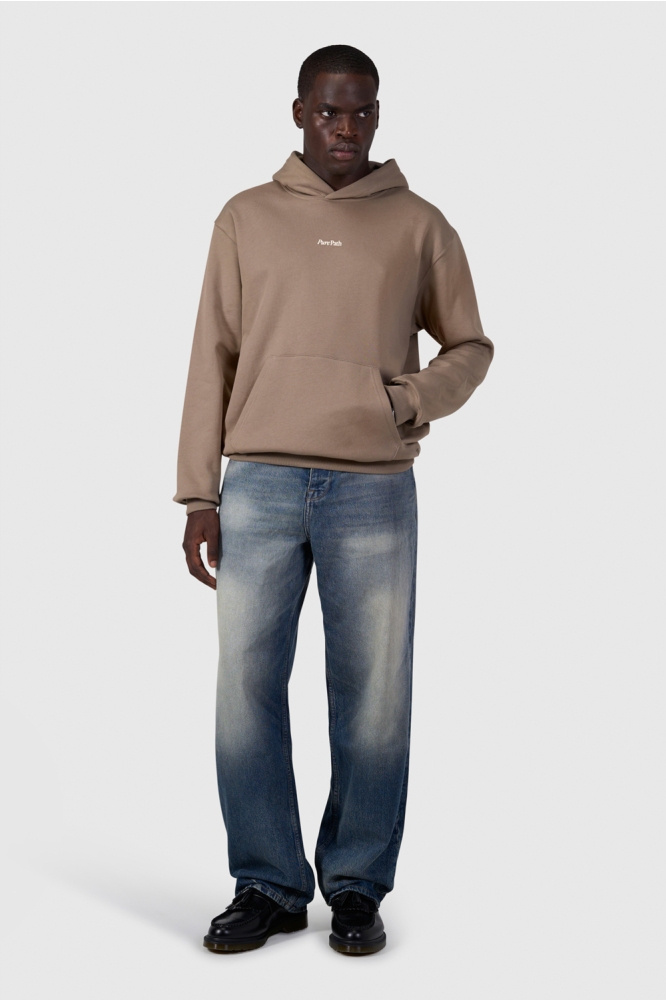 Pure Path taupe heren sweater | Model vooraanzicht