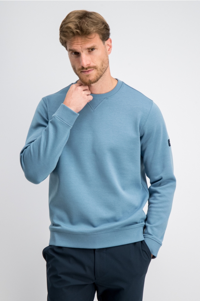 Gabbiano blauwe heren sweater | Model vooraanzicht