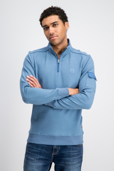 Gabbiano blauwe heren sweater | Model vooraanzicht