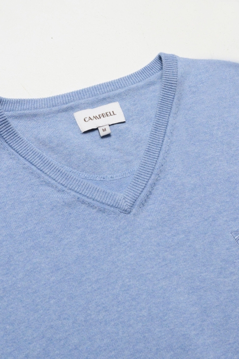 Campbell blauwe heren trui | Close up