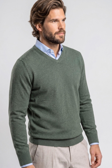 Campbell groene heren trui | Model zijaanzicht