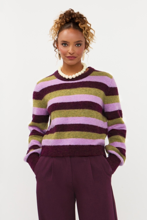 Ydence paarse dames trui | Model vooraanzicht