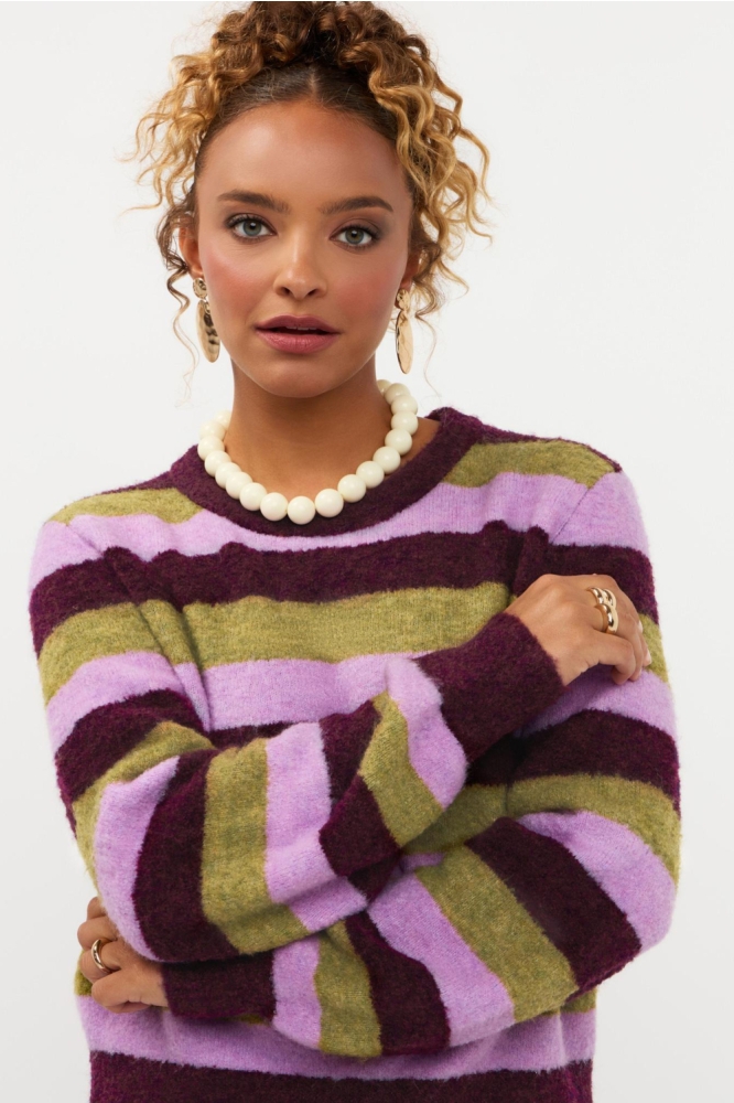 Ydence paarse dames trui | Model vooraanzicht