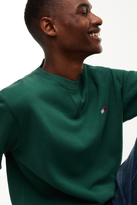 Tommy Jeans groene heren sweater | Close up