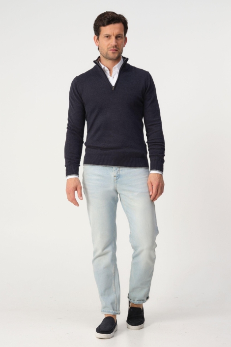 Campbell blauwe heren trui | Model