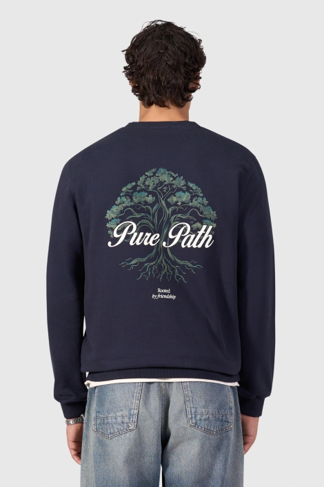 Pure Path blauwe heren sweater | Model achteraanzicht