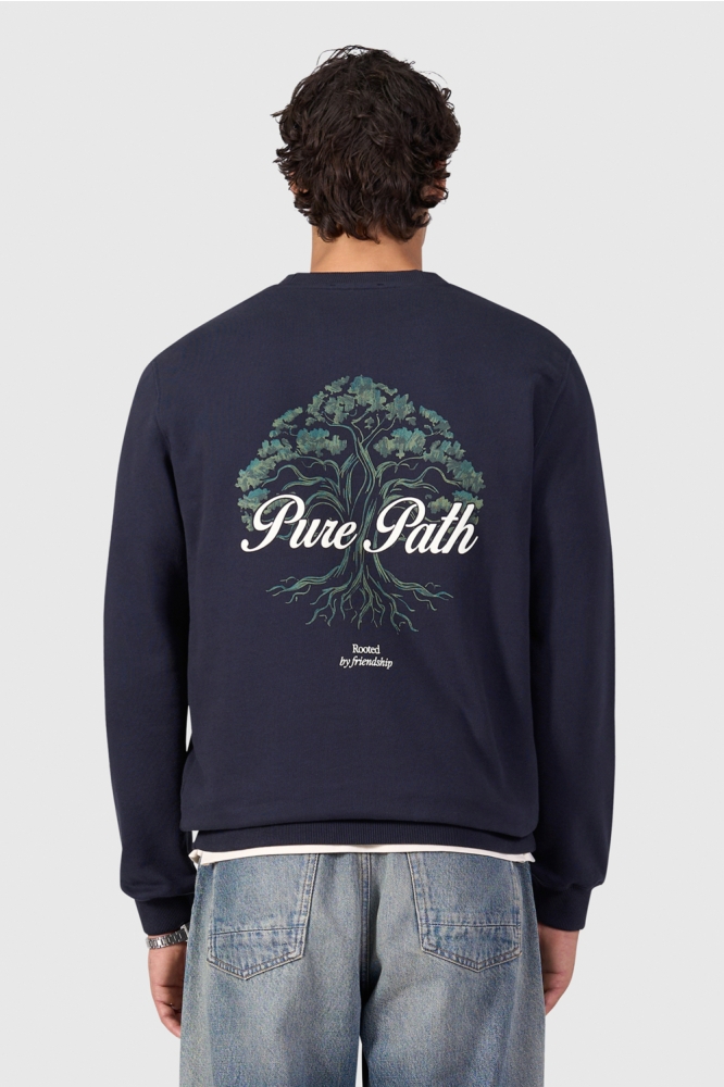Pure Path blauwe heren sweater | Model achteraanzicht