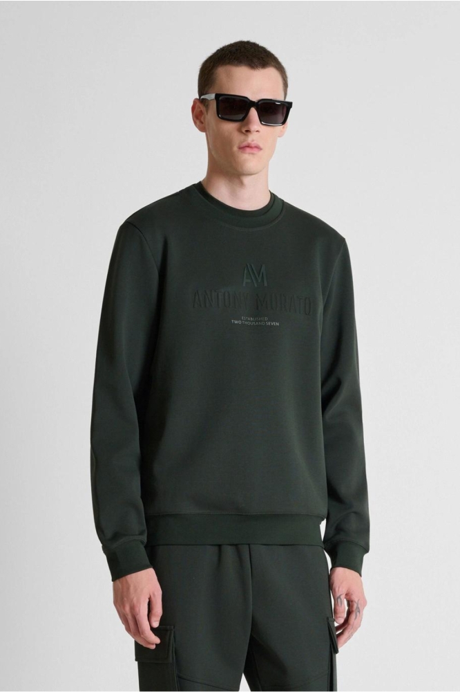 Antony Morato groene heren sweater | Model vooraanzicht