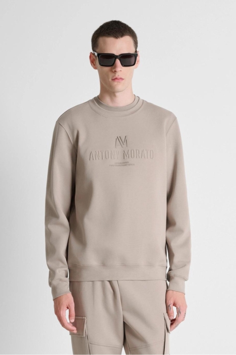 Antony Morato taupe heren sweater | Model vooraanzicht