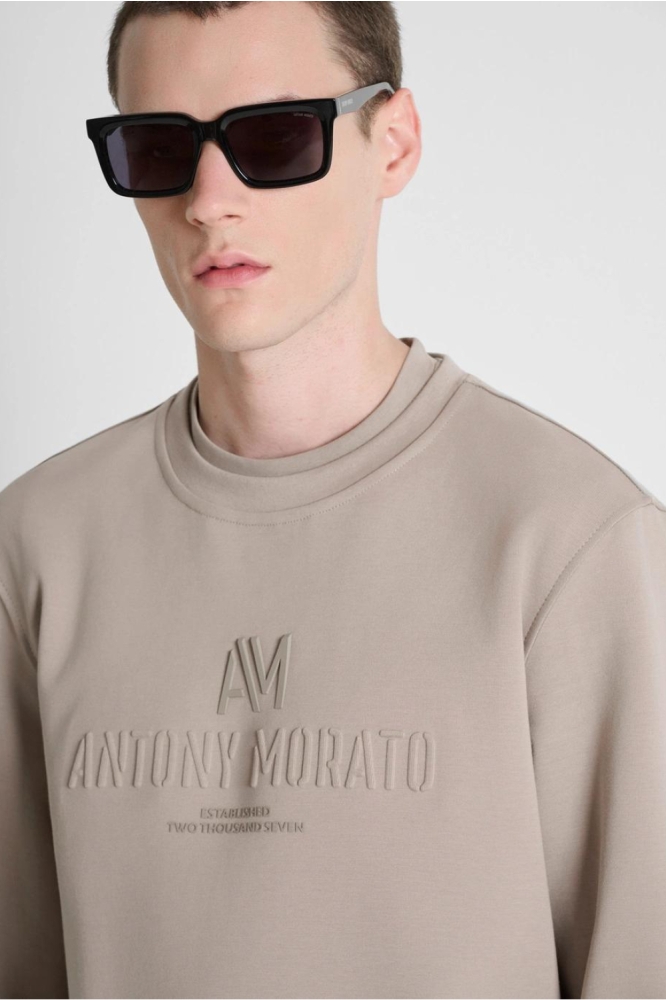 Antony Morato taupe heren sweater | Close up