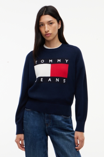 Tommy Jeans Trui TJW FLAG SWEATER EXT DW0DW23450 C1G DARK BLUE