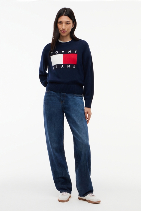 Tommy Jeans blauwe dames trui | Model