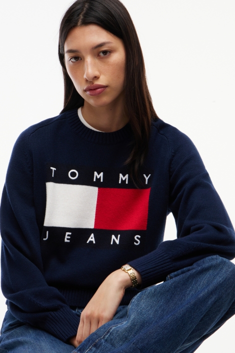 Tommy Jeans blauwe dames trui | Close up