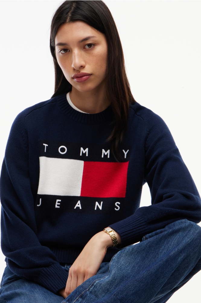 Tommy Jeans blauwe dames trui | Close up
