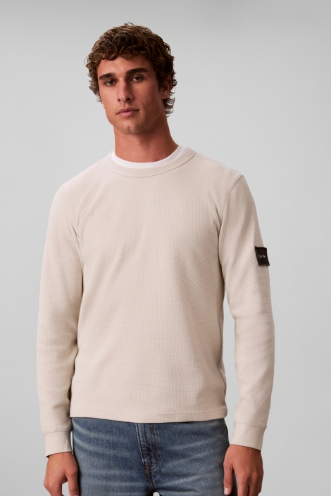 Calvin Klein beige heren trui | Model vooraanzicht