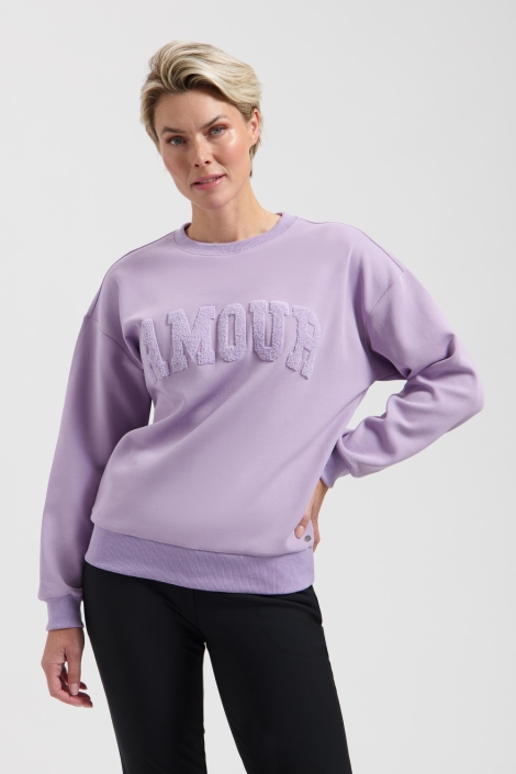 Lady Day paarse dames sweater | Model vooraanzicht
