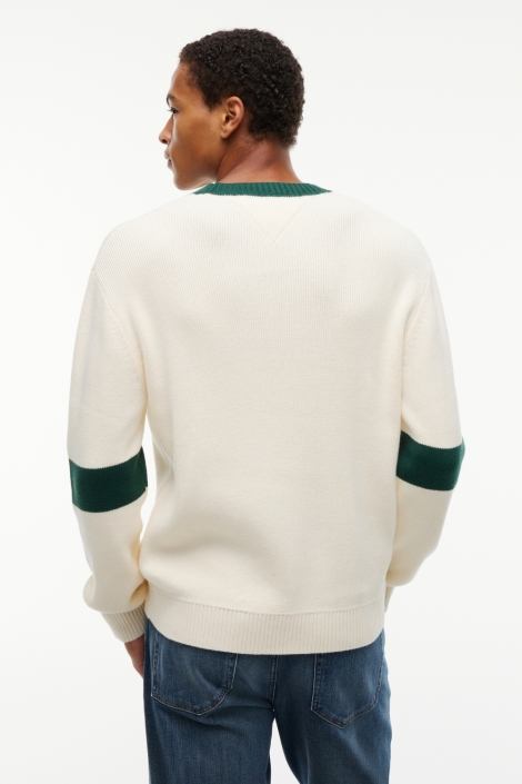 Tommy Jeans beige heren trui | Model achteraanzicht