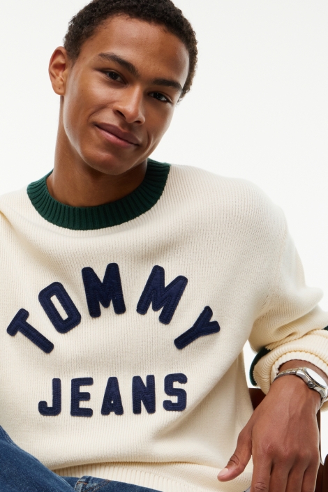 Tommy Jeans beige heren trui | Close up