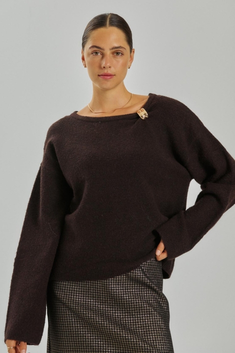 Freequent bruine dames trui | Model vooraanzicht