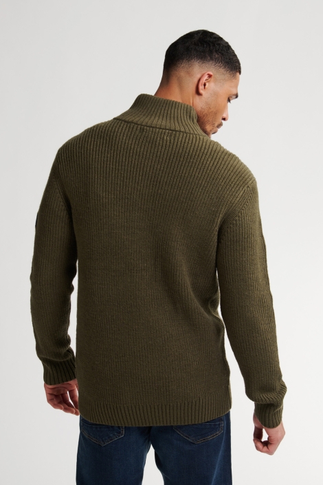 Petrol Industries groene heren trui | Model achteraanzicht