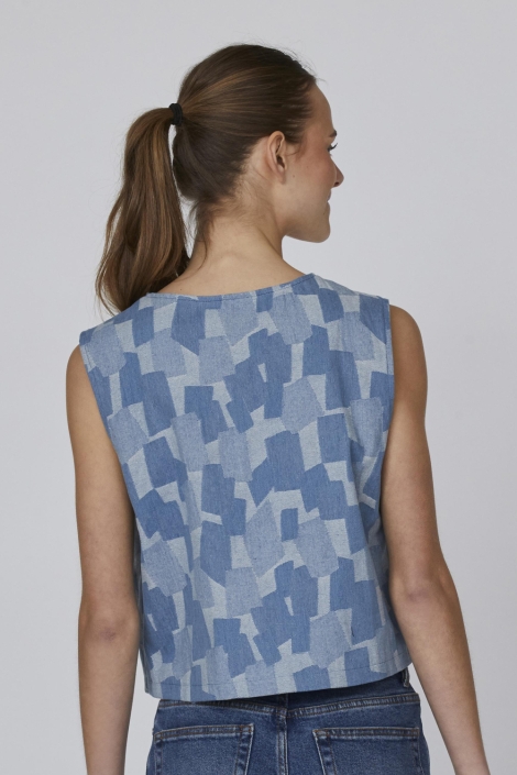 SisterS point blauwe dames gilet | Model achteraanzicht